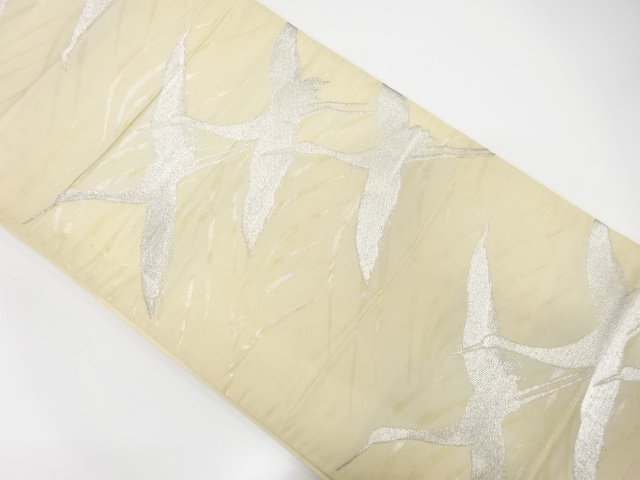 アンティーク　波に群鶴模様織り出し袋帯(材料)